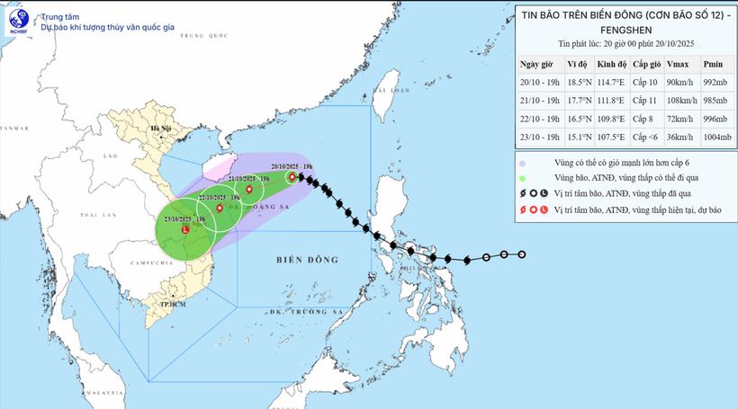Vị trí và đường đi của bão số 12. (Nguồn: Trung tâm Dự báo Khí tượng Thủy văn Quốc gia