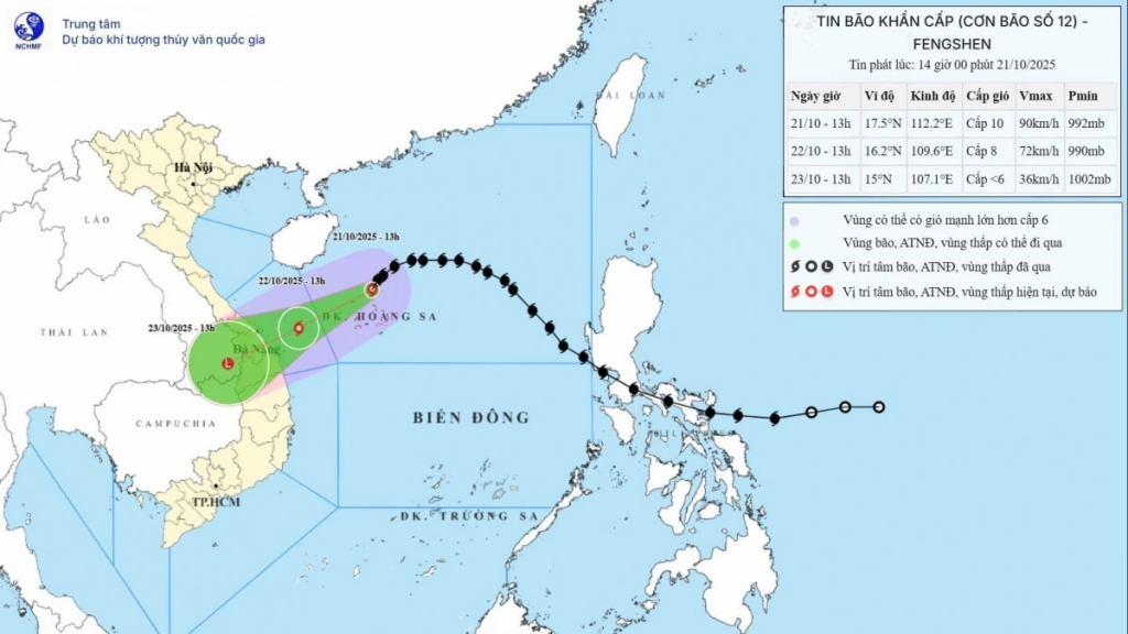 Vị trí và đường đi của cơn bão. Nguồn: 