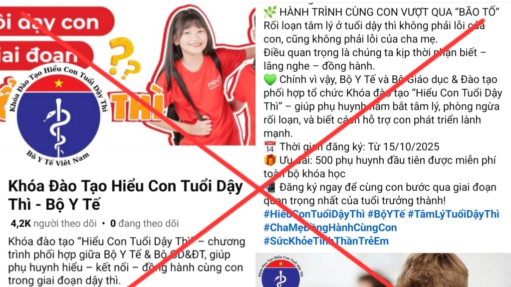 Bộ Y tế cảnh báo fanpage giả mạo quảng cáo khóa học “Hiểu con tuổi dậy thì”