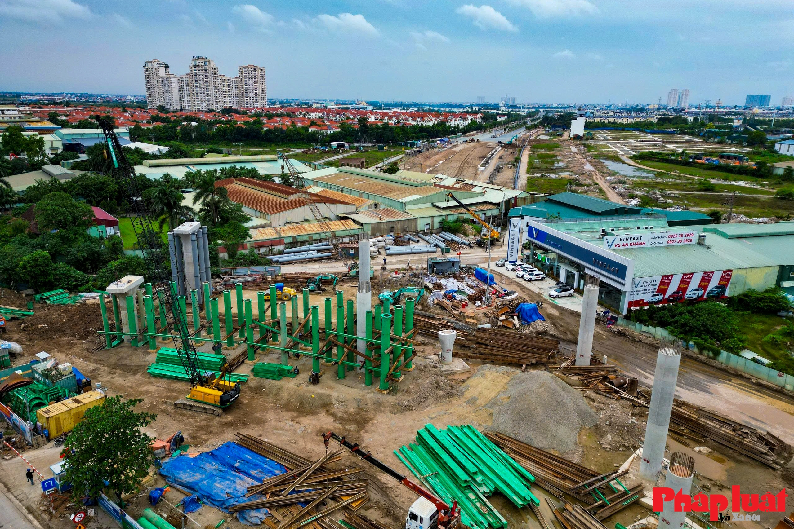 Toàn cảnh công trường thi công hầm chui Đại lộ Thăng Long – Vành đai 3,5