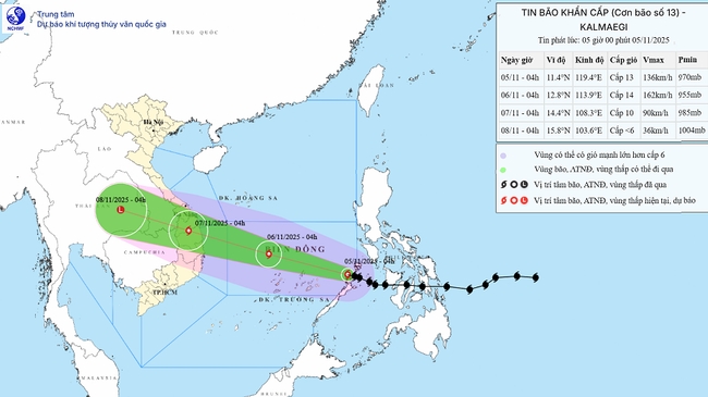 Bão Kalmaegi đã đi vào Biển Đông, trở thành cơn bão số 13