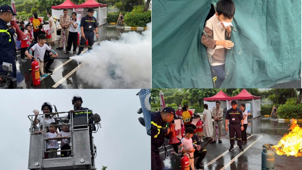 Hàng trăm trẻ nhỏ hào hứng trải nghiệm cùng lính cứu hỏa tại AEON Mall Hà Đông