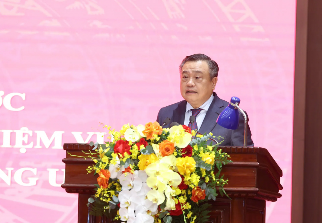 Ủy viên Trung ương Đảng, Chủ nhiệm Ủy ban Kiểm tra Trung ương Trần Sỹ Thanh phát biểu tại hội nghị.