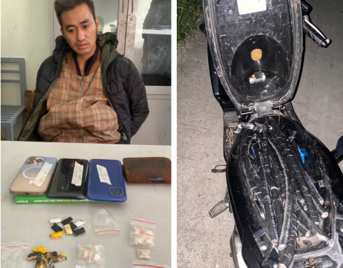 Một trong số các dối tượng bị bắt giữ cùng tang vật. Ảnh: CQCA