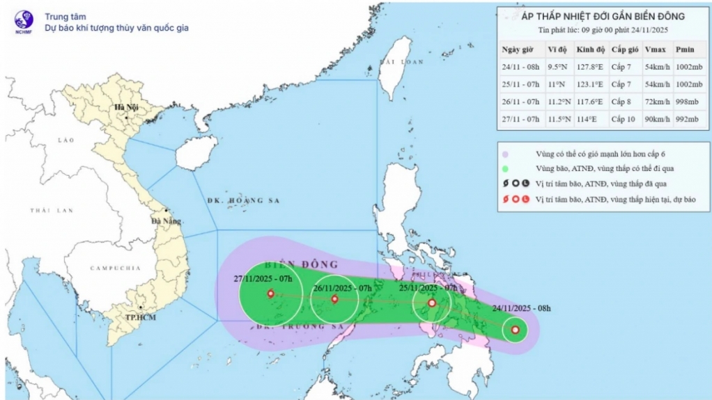 Xuất hiện áp thấp nhiệt đới gần Biển Đông có khả năng mạnh lên thành bão