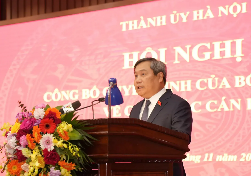 Phó Bí thư Thành ủy Hà Nội Vũ Đại Thắng phát biểu nhận nhiệm vụ