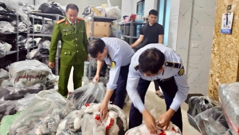 Phát hiện cơ sở kinh doanh bít tất nghi giả mạo nhiều nhãn hiệu tại An Khánh, Hà Nội