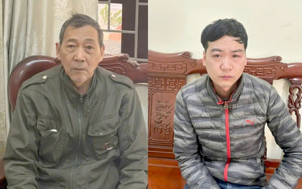 Chân dung hai bố con Trần Quốc Lương và Trần Nhật Hoà bị tạm giữ hình sự vì để chó tấn công người. Ảnh CACC