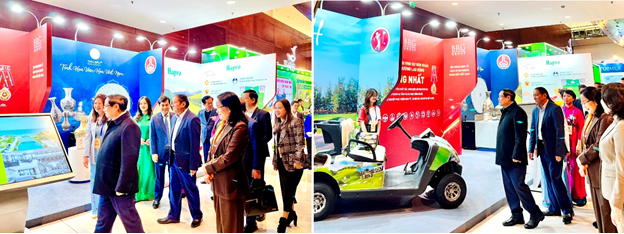 Thủ tướng Chính phủ Phạm Minh Chính cùng các lãnh đạo cấp cao và đại biểu tham quan khu vực trưng bày của Tập đoàn BRG