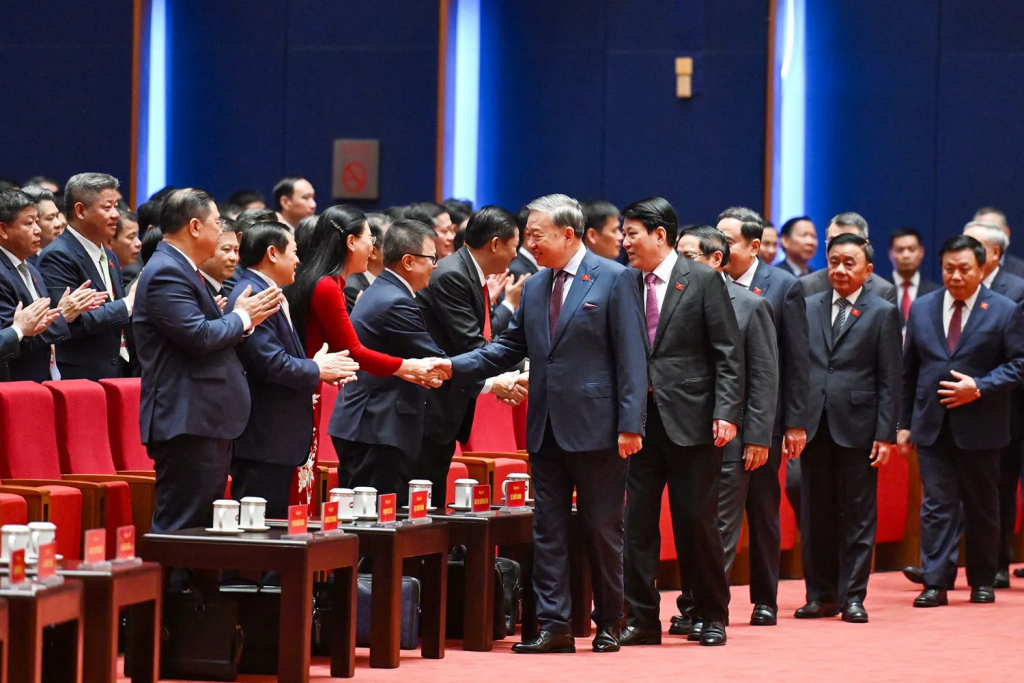 Các đồng chí lãnh đạo chủ chốt của Đảng, Nhà nước đến dự phiên họp trù bị Đại hội XIV của Đảng. Ảnh: Trang thông tin Đại hội Đảng XIV