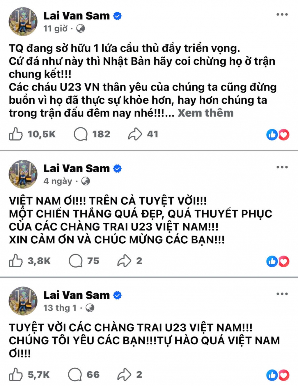 Nghệ sĩ, người hâm mộ gửi lời động viên U23 Việt Nam sau bán kết với Trung Quốc