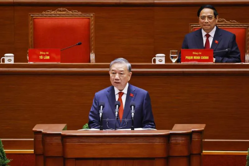 Tổng Bí thư Tô Lâm phát biểu bế mạc tại Đại hội XIV của Đảng. Ảnh: ĐH