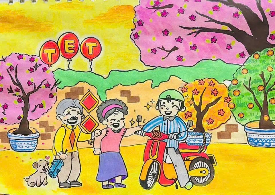 Chỉ cần một thoáng hương quen bay qua, Hà Nội bỗng dịu lại, như cũng hiểu rằng có những cái Tết đang được gói ghém bằng cả nỗi nhớ nhà. Tranh minh họa: Tuyết Mai