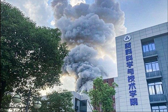 Trường đại học Hàng không vũ trụ Nam Kinh sau vụ nổ. (Ảnh: Weibo)