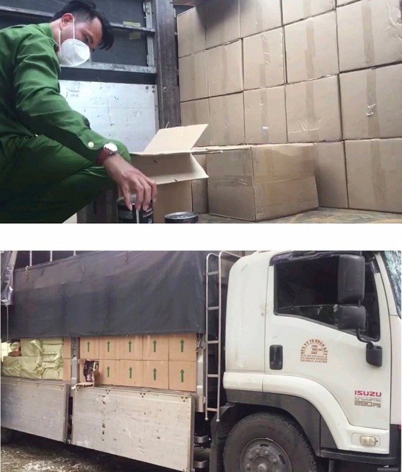 Tổ liên ngành chống buôn lậu tỉnh An bắt quả tang một xe ô tô tải vận chuyển trên 3.500 lon nhớt nhãn mác nước ngoài và 600 túi ba lô các loại Giang 