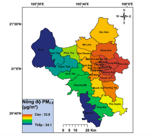 Hà Nội nằm trong nhóm các tỉnh, thành phố có nồng độ bụi PM2.5 cao nhất