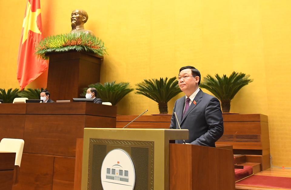 Chủ tịch Quốc hội Vương Đình Huệ phát biểu bế mạc Kỳ họp. Ảnh: Quochoi.vn