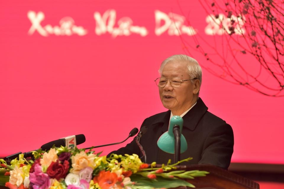 Tổng Bí thư Nguyễn Phú Trọng phát biểu chúc tết Đảng bộ, chính quyền và nhân dân Thủ đô