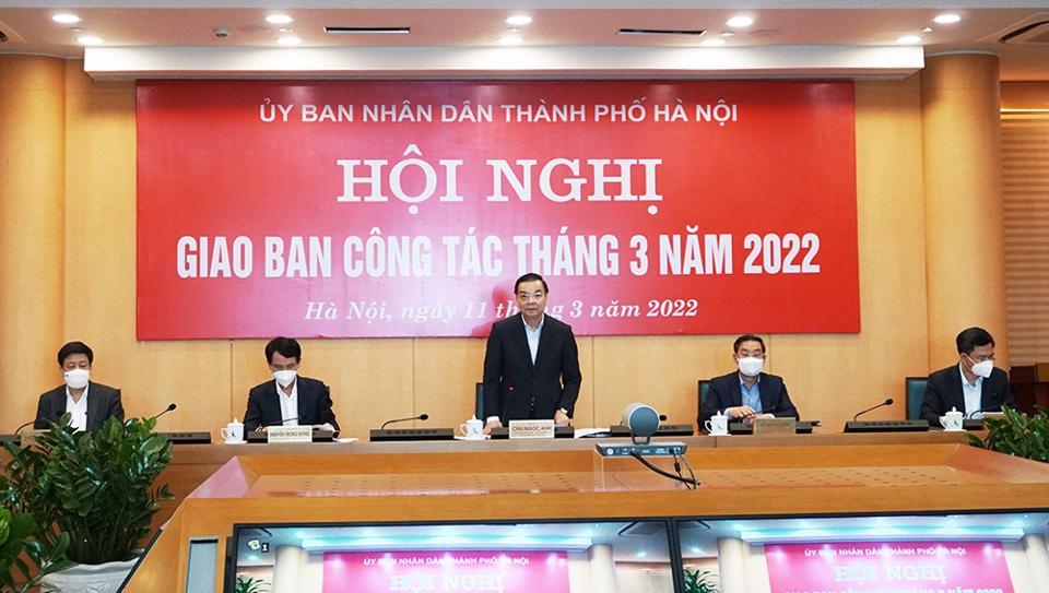 Chủ tịch UBND TP Hà Nội Chu Ngọc Anh phát biểu tại hội nghị. 