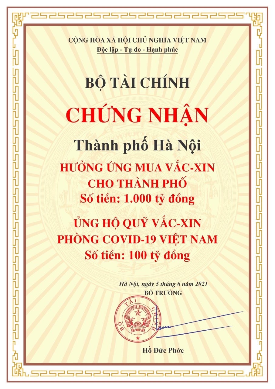  Hà Nội hưởng ứng 1.000 tỷ đồng mua vaccine phòng Covid-19 cho Thành phố và ủng hộ Quỹ vaccine 100 tỷ đồng