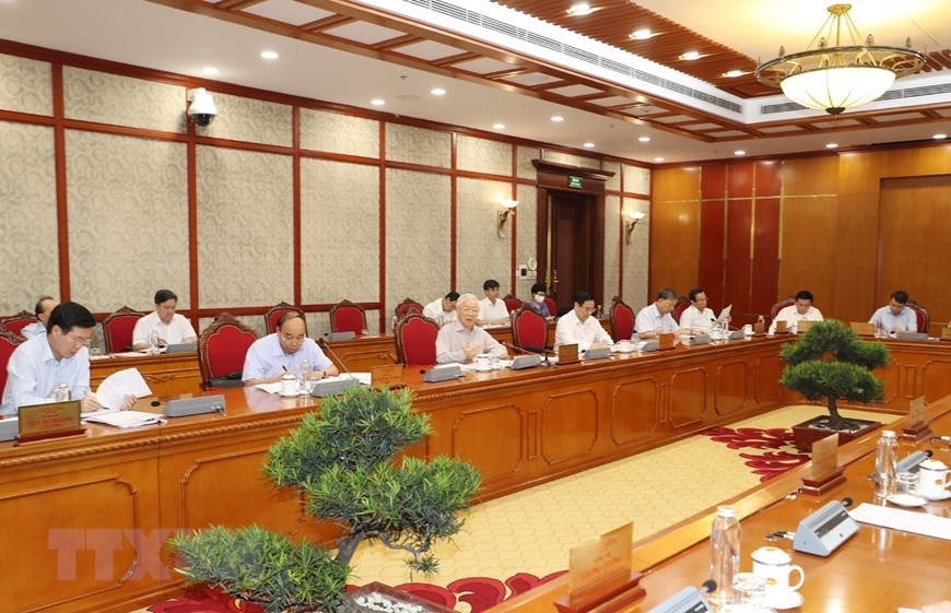 Tổng Bí thư Nguyễn Phú Trọng phát biểu kết luận cuộc họp ngày 11-6-2021. Ảnh: Trí Dũng/TTXVN
