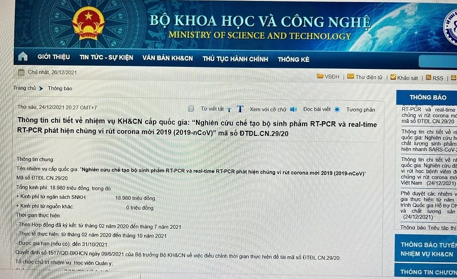 Bộ KH&CN thông tin chi tiết về bộ kit xét nghiệm của Công ty Việt Á