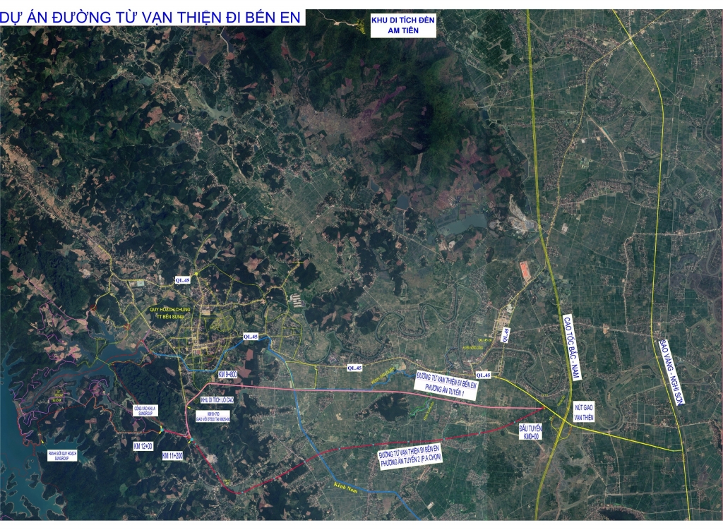 Tuyến đường từ Vạn Thiện đi Bến En, ảnh chụp từ vệ tinh