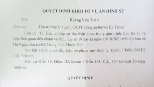 Khởi tố vụ án làm lây lan dịch bệnh Covid-19 tại huyện Hà Trung