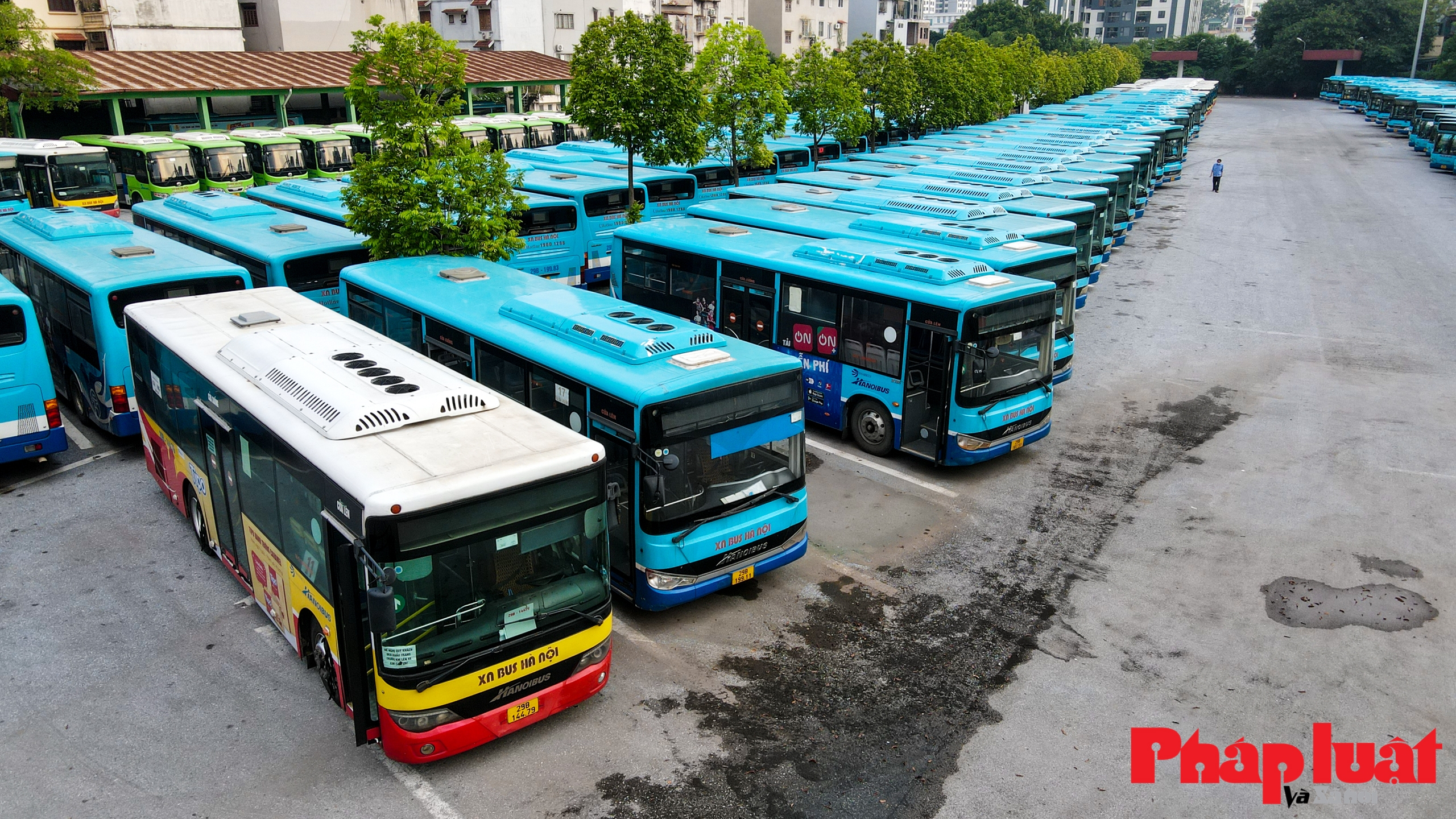 Xe buýt Hà Nội xếp hàng chuẩn bị cho ngày tái khởi động