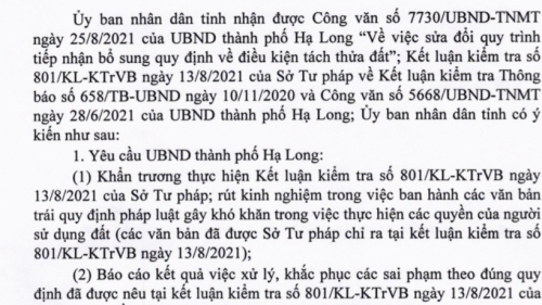 UBND tỉnh Quảng Ninh yêu cầu TP Hạ Long khẩn trương thực hiện kết luận kiểm tra của Sở Tư pháp