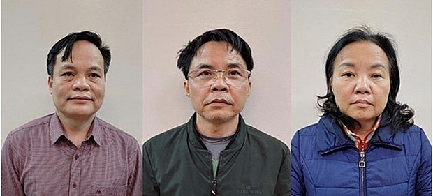 Các đối tượng (từ trái sang phải) Lâm Văn Tuấn, Phan Huy Văn và Phan Thị Khánh Vân. (Nguồn: Bộ Công an)