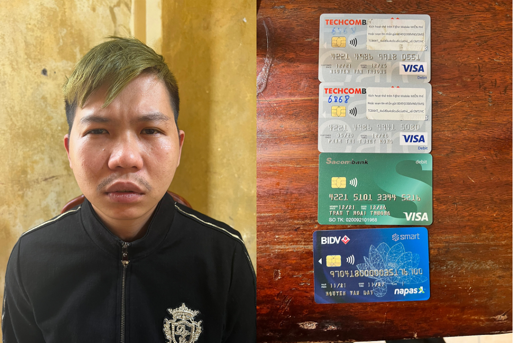 Đối tượng Nguyễn Văn Hoan và số thẻ ngân hàng đối tượng mua trên mạng 