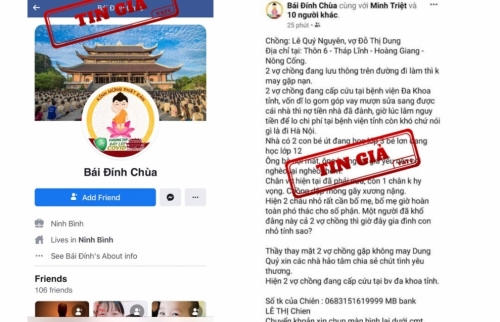 Cảnh báo tài khoản Facebook giả mạo chùa Bái Đính kêu gọi từ thiện