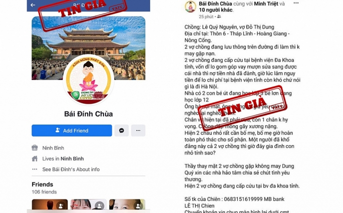 Cảnh báo tài khoản Facebook giả mạo chùa Bái Đính kêu gọi từ thiện