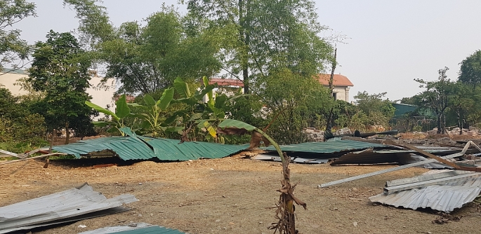 Khung cảnh tan hoang tại thửa đất của gia đình anh Nguyễn Hưng Toàn sau khi bị UBND xã tổ chức lực lượng đến cưỡng chế                                                              ẢNH: G.B           