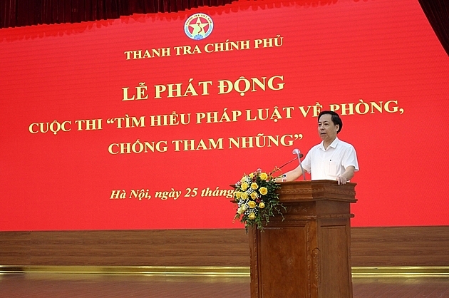 Phó Tổng Thanh tra Chính phủ Trần Ngọc Liêm, Trưởng ban Tổ chức phát biểu tại lễ phát động. Ảnh: PH