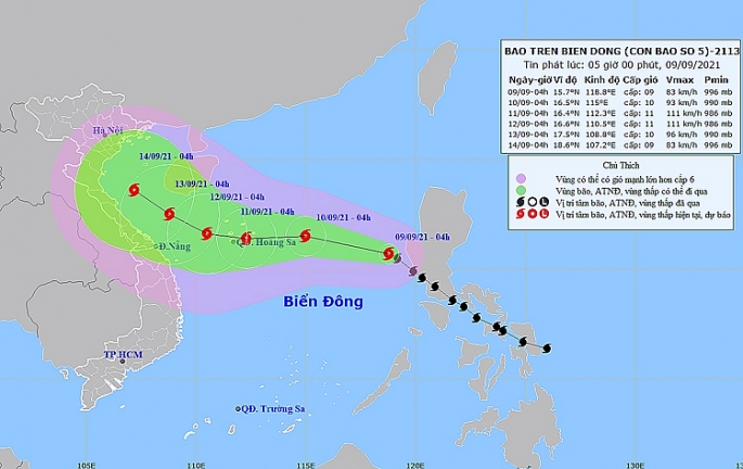 Vị trí và đường đi của bão số 5. Nguồn: NCHMF