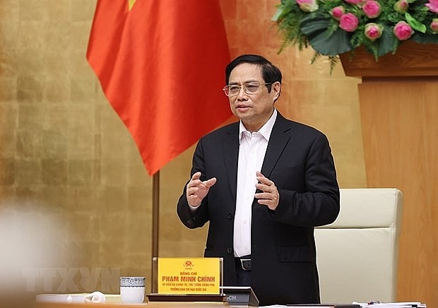 Thủ tướng Phạm Minh Chính chủ trì sơ kết công tác phòng, chống dịch COVID-19 trong đợt bùng phát lần thứ 4. (Ảnh: Dương Giang/TTXVN)