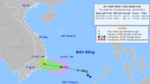 Áp thấp nhiệt đới hướng vào khu vực từ Khánh Hòa đến Bình Thuận