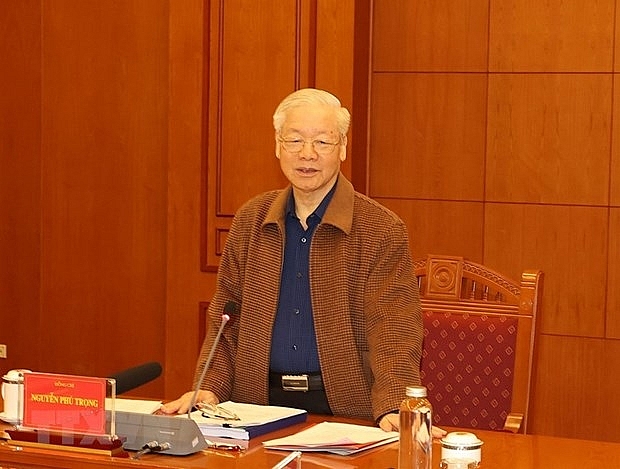 Tổng Bí thư Nguyễn Phú Trọng phát biểu chỉ đạo cuộc họp. (Ảnh: Trí Dũng/TTXVN)