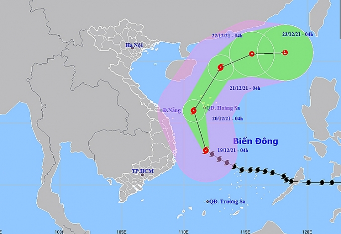 Vị trí và đường đi của bão số 9. 