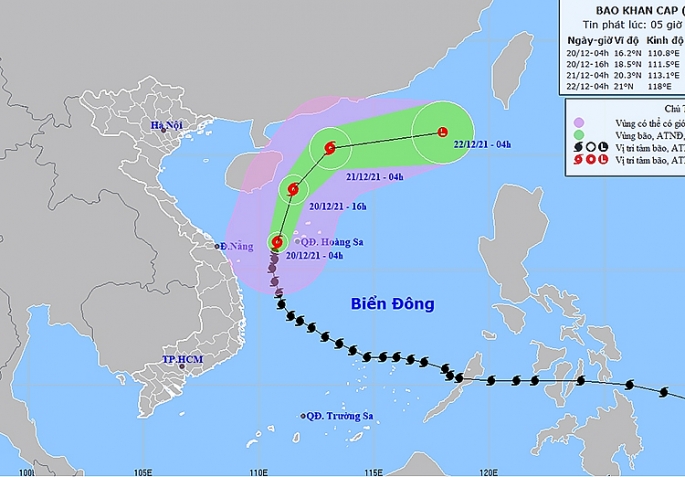 Vị trí và đường đi của bão số 9.