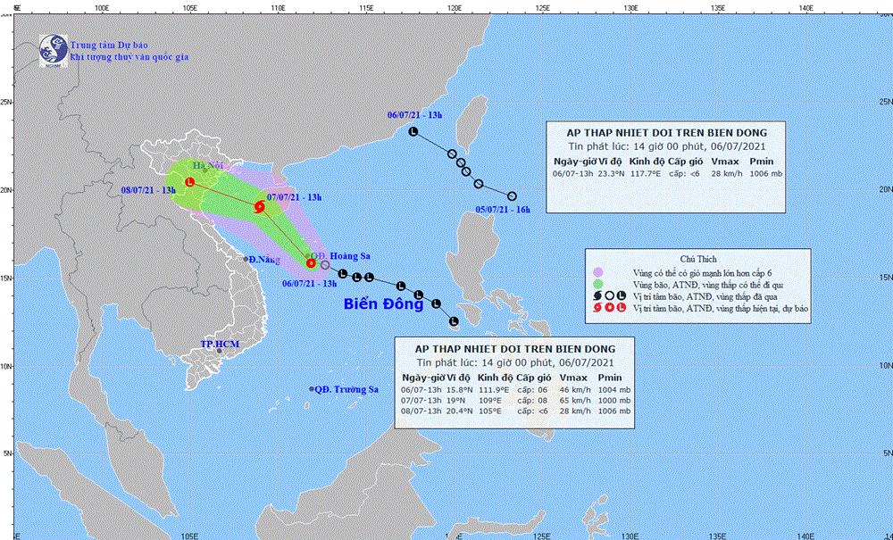 Đường đi của áp thấp nhiệt đới (nguồn: Trung tâm Dự báo khí tượng thủy văn Quốc gia)