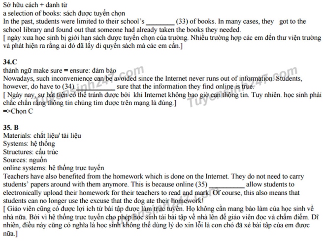 Gợi ý giải đề thi thử nghiệm THPT quốc gia 2017 môn tiếng Anh