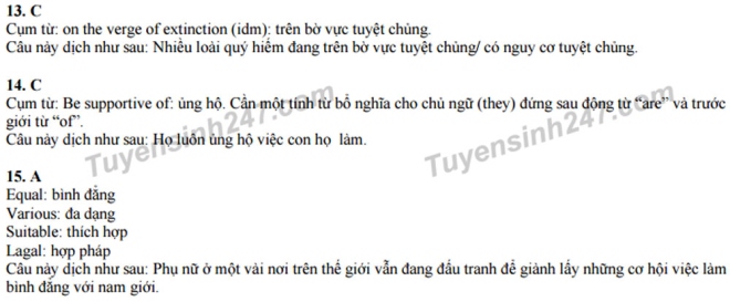 Gợi ý giải đề thi thử nghiệm THPT quốc gia 2017 môn tiếng Anh