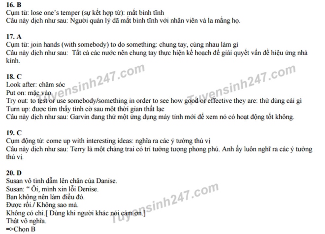 Gợi ý giải đề thi thử nghiệm THPT quốc gia 2017 môn tiếng Anh