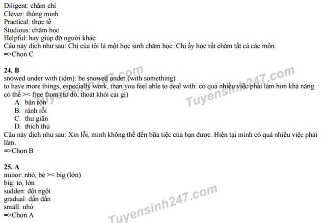 Gợi ý giải đề thi thử nghiệm THPT quốc gia 2017 môn tiếng Anh