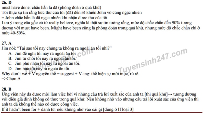 Gợi ý giải đề thi thử nghiệm THPT quốc gia 2017 môn tiếng Anh