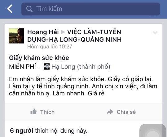 facebook được Tuấn lập để rao bán giấy khám sức khỏe giả