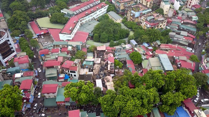 toan canh hien truong vu chay lon tai de la thanh nhin tu tren cao